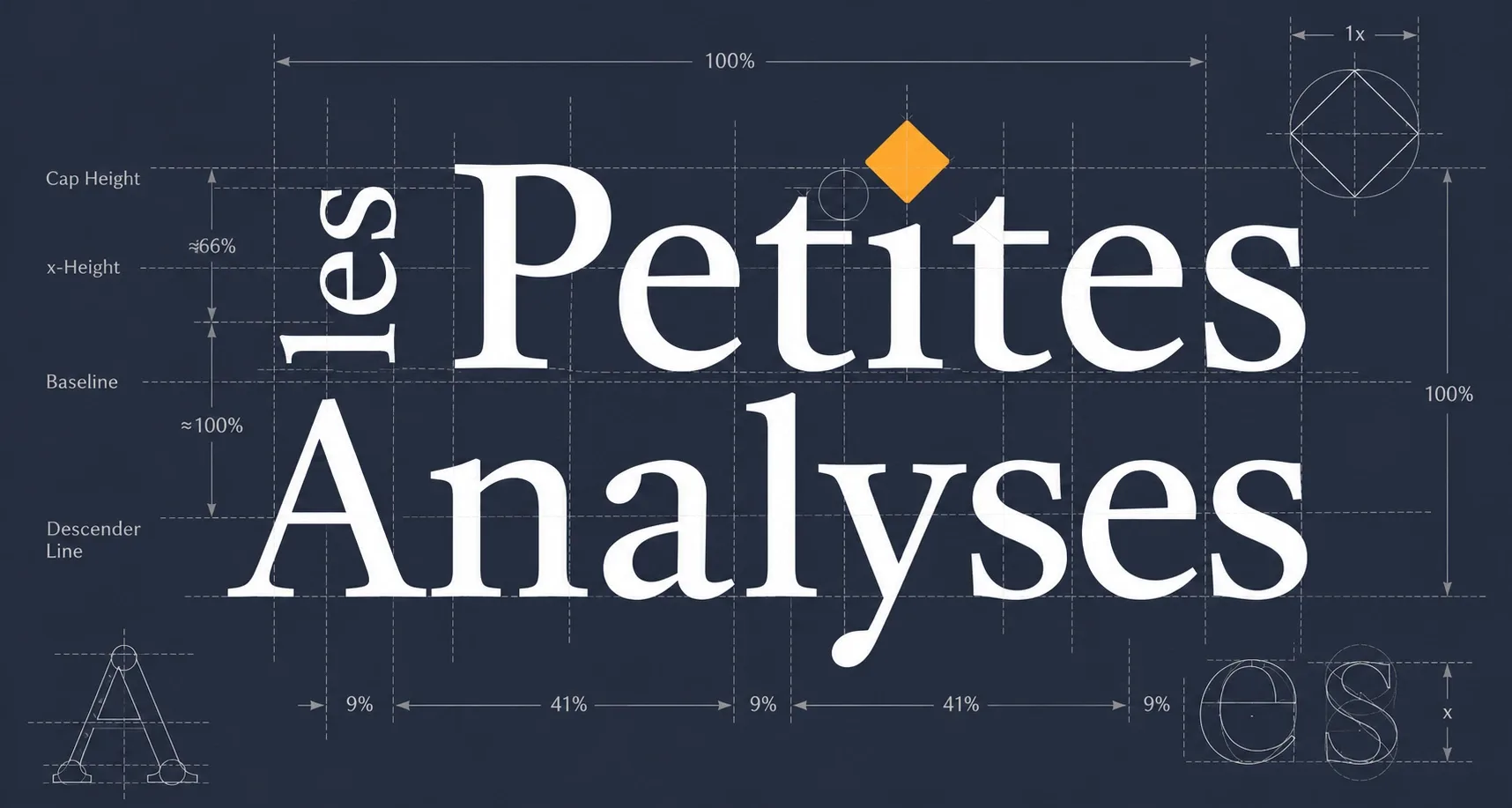 Logo Les Petites Analyses présenté comme une ébauche de charte graphique avec repères de proportions