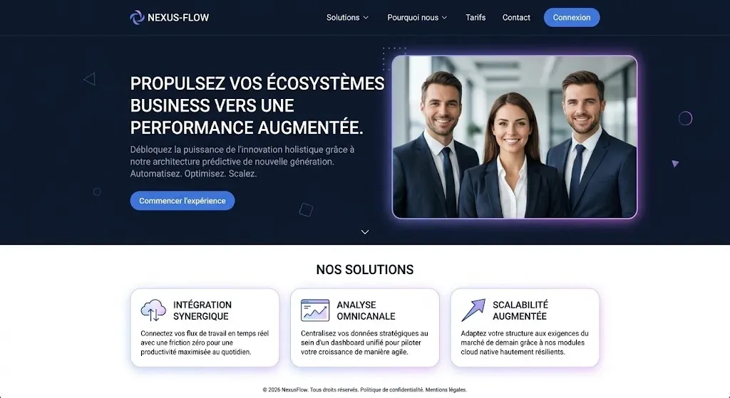 Exemple de site web généré automatiquement avec l’intelligence artificielle pour illustrer les limites des contenus génériques et impersonnels pour les PME.