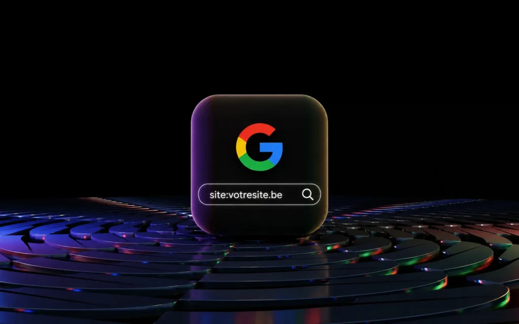 Illustration d’une recherche Google avec la commande site:votresite.be pour vérifier si un site est indexé.